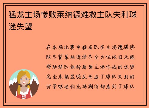 猛龙主场惨败莱纳德难救主队失利球迷失望